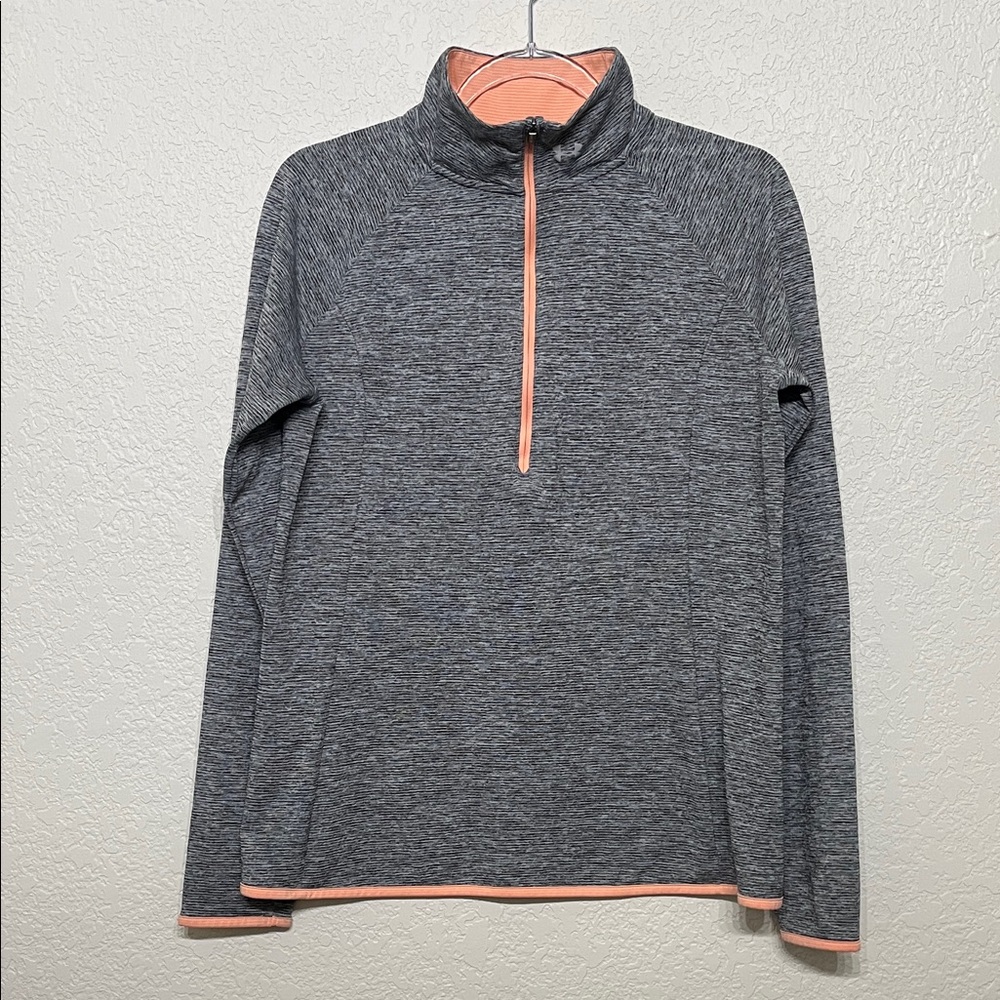 Under Armour Women's Size Large Gray & Coral Trim Quarter-Zip Active Long Sleeve